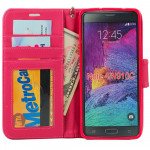 Wholesale Samsung Galaxy Note 4 Glossy Quilted Flip Leather Wallet Case w Stand and Strap (Hot Pink)